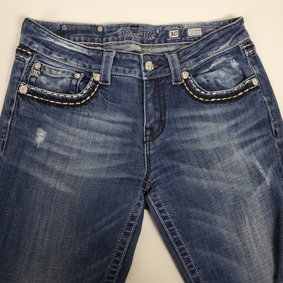 Miss Me easy boot cut JE5087E6R rhinestone embroidered bling jeans size 30 - Picture 6 of 16